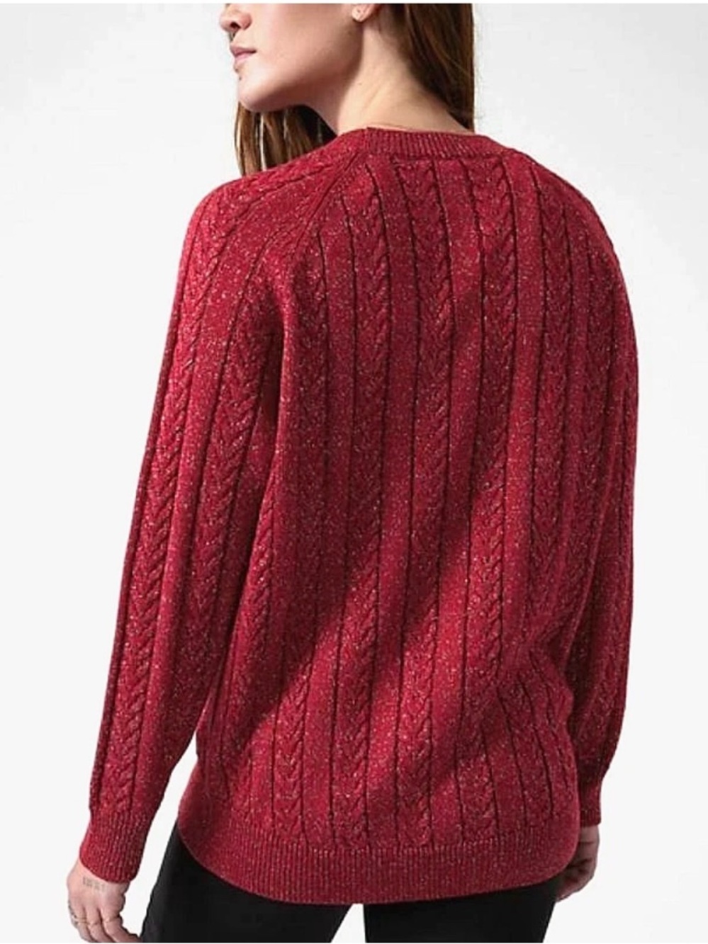 Athleta Crossroads Crew Sweater Red Metallic Cable Knit Cozy XL Holiday Luxe - Picture 3 of 14